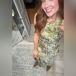 Lulus Lamila Chartreuse Floral Satin Column Maxi Dress Green - Size M